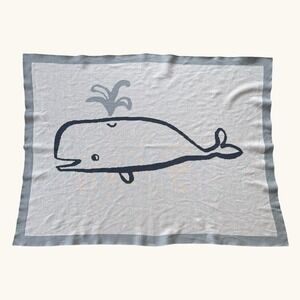 Nordstrom Whale Baby Blanket Blue‎ Gray Cotton Knit Nautical One Size 37.5x28.5"